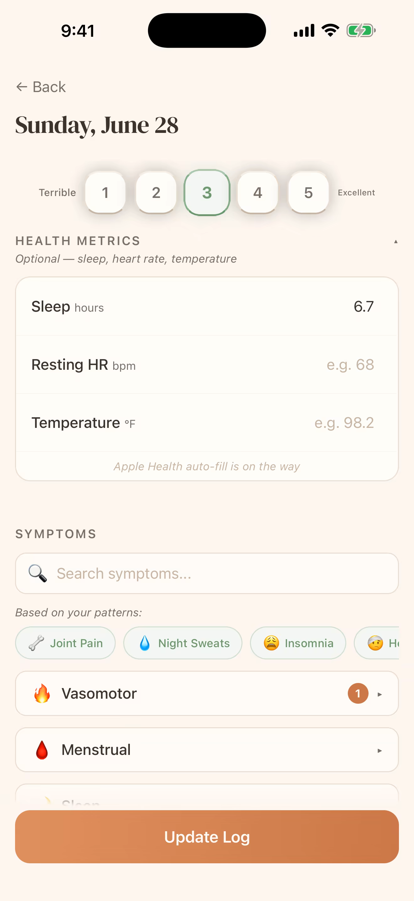 Svarene daily check-in screen