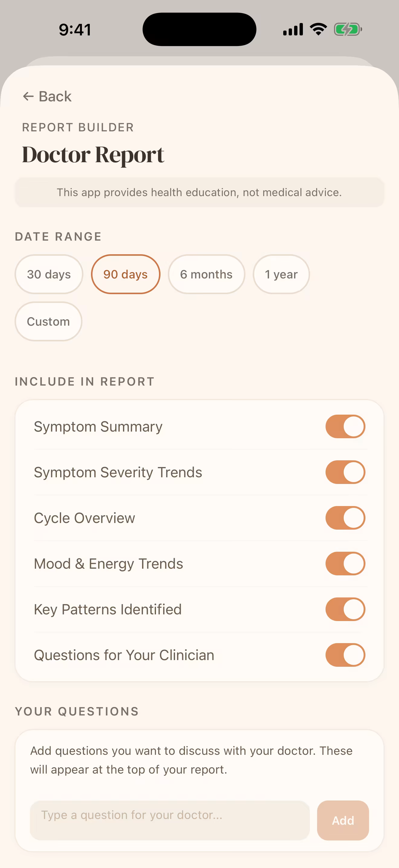 Svarene Doctor Report screen
